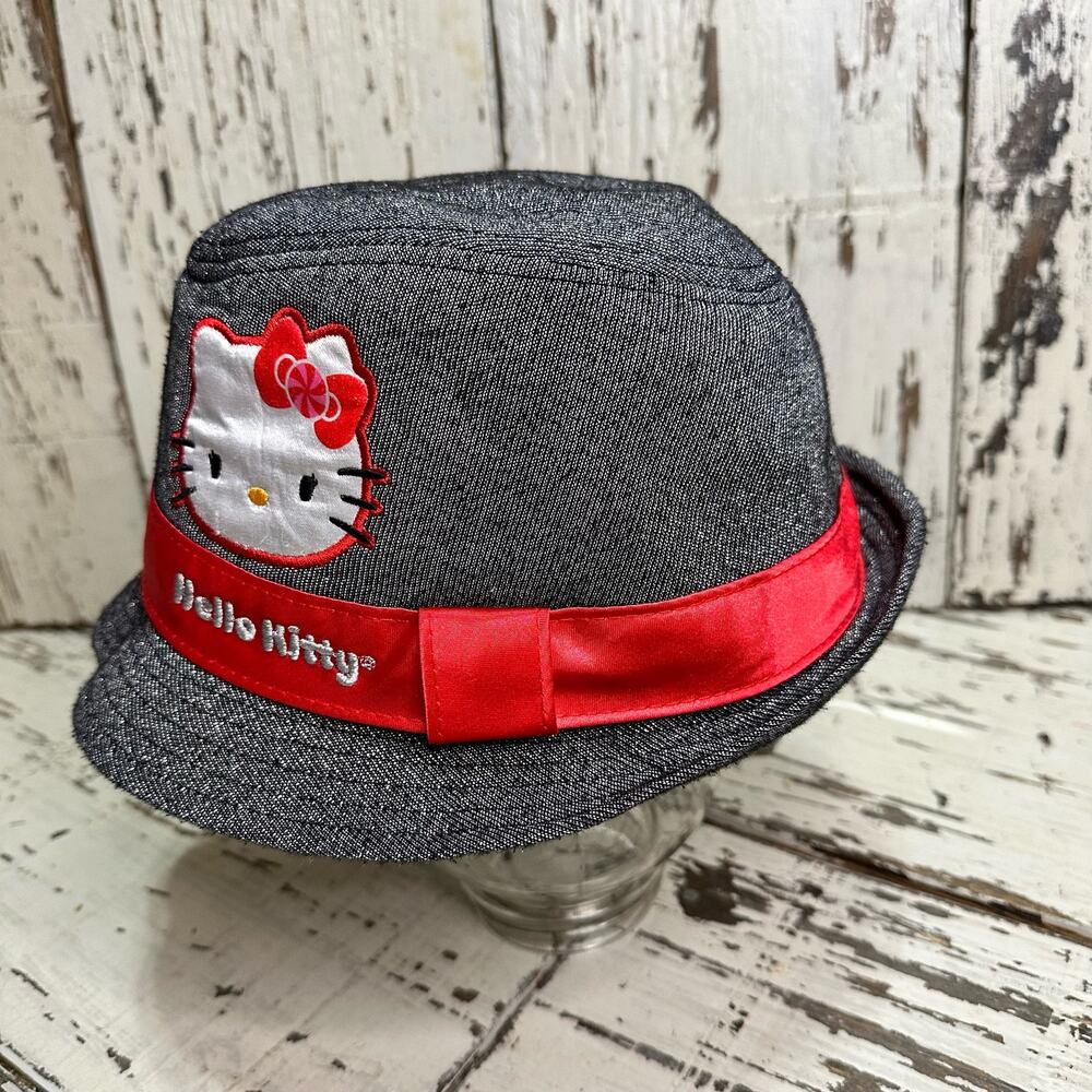 Hello Kitty Fedora Bucket Hat Grey, Silver Black and Red One Size - Picture 3 of 6